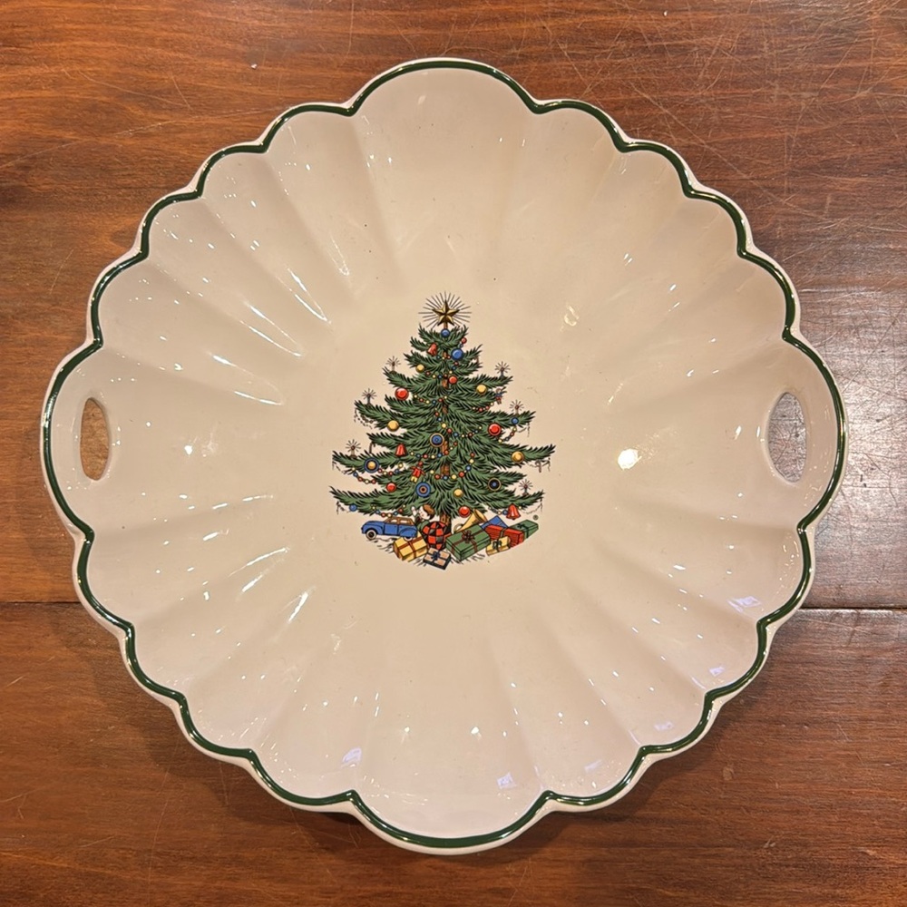 Cuthbertson Original Christmas Tree Scallop Handle Serving Plate Made England